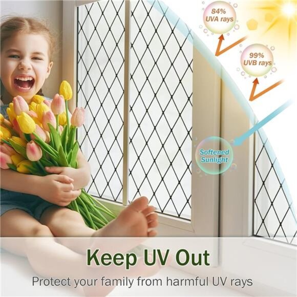 Frosted Black Lattice Window Film Static Cling Window Privacy Films - Picture 6 of 7